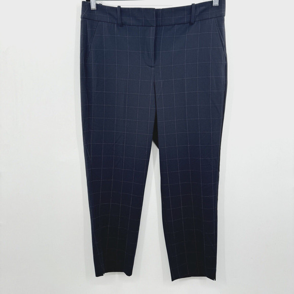 Chico's Fabulously Slimming Straight Ankle Pants 2 US 12 Navy Blue Windowpane - Picture 1 of 13